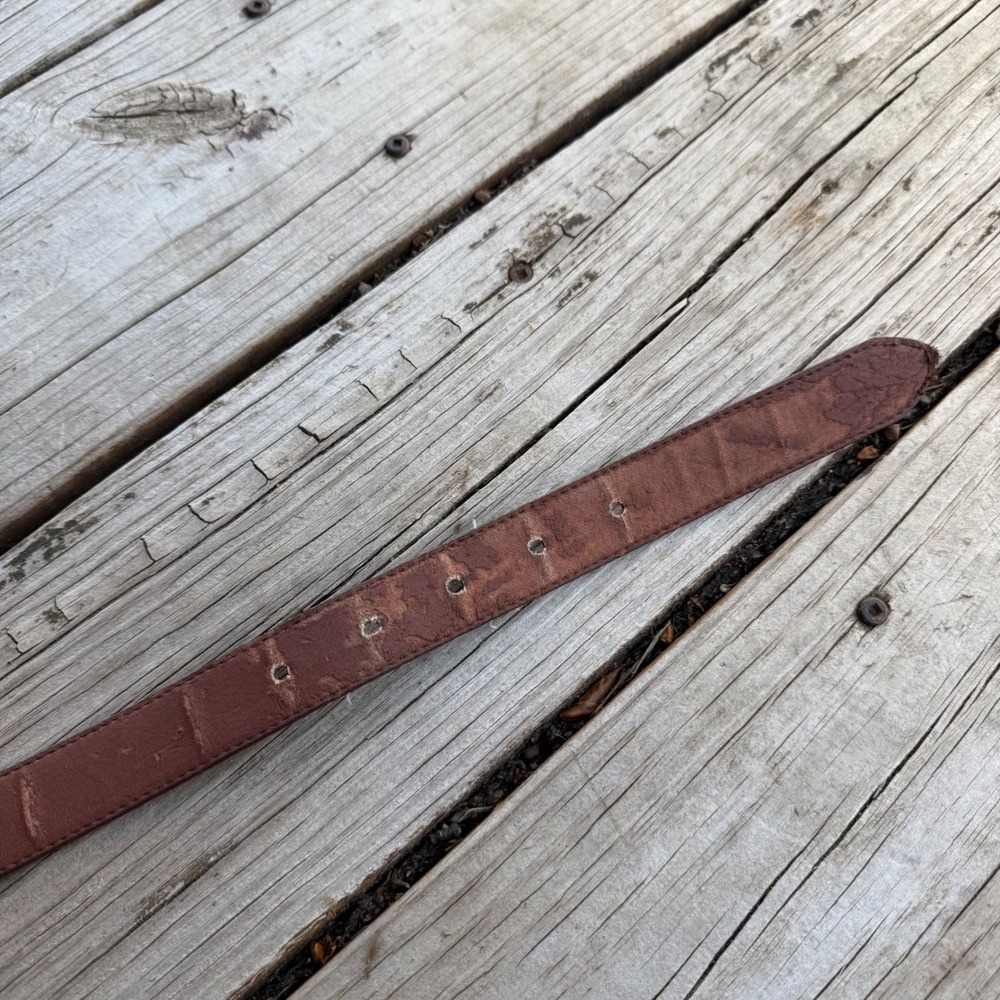 Pig Suede Leather Belt Womens Large Dark Brown Gold Buckle Classic Boho Western - Picture 13 of 15